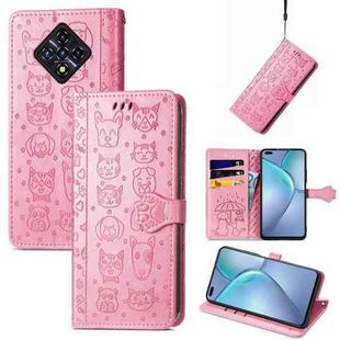 For Infinix Zero 8 Cat and Dog Embossed Horizontal Flip Phone Leather Case with Holder & Card Slot & Wallet & Lanyard(Pink)