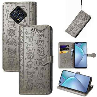 For Infinix Zero 8 Cat and Dog Embossed Horizontal Flip Phone Leather Case with Holder & Card Slot & Wallet & Lanyard(Grey)
