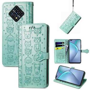 For Infinix Zero 8 Cat and Dog Embossed Horizontal Flip Phone Leather Case with Holder & Card Slot & Wallet & Lanyard(Green)