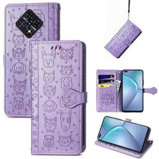 For Infinix Zero 8 Cat and Dog Embossed Horizontal Flip Phone Leather Case with Holder & Card Slot & Wallet & Lanyard(Purple)