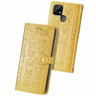 For OPPO Realme C21Y Cat and Dog Embossed Horizontal Flip Phone Leather Case with Holder & Card Slot & Wallet & Lanyard(Yellow)