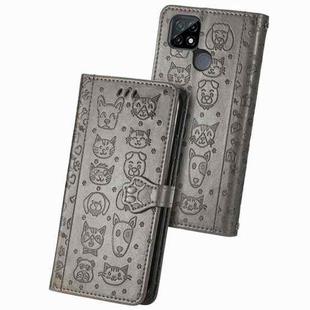 For OPPO Realme C21Y Cat and Dog Embossed Horizontal Flip Phone Leather Case with Holder & Card Slot & Wallet & Lanyard(Grey)