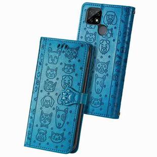 For OPPO Realme C21Y Cat and Dog Embossed Horizontal Flip Phone Leather Case with Holder & Card Slot & Wallet & Lanyard(Blue)