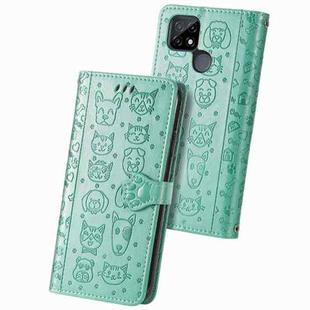 For OPPO Realme C21Y Cat and Dog Embossed Horizontal Flip Phone Leather Case with Holder & Card Slot & Wallet & Lanyard(Green)
