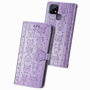 For OPPO Realme C21Y Cat and Dog Embossed Horizontal Flip Phone Leather Case with Holder & Card Slot & Wallet & Lanyard(Purple)