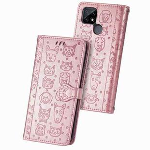 For OPPO Realme C21Y Cat and Dog Embossed Horizontal Flip Phone Leather Case with Holder & Card Slot & Wallet & Lanyard(Rose Gold)