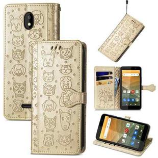 For Vodafone Smart E11 Cat and Dog Embossed Horizontal Flip Phone Leather Case with Holder & Card Slot & Wallet & Lanyard(Gold)