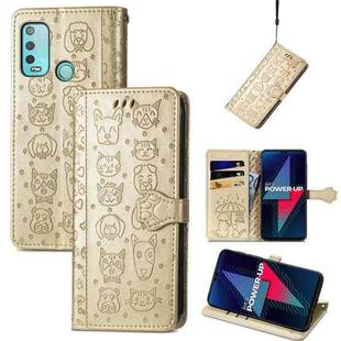 For Wiko Power U30 Cat and Dog Embossed Horizontal Flip Phone Leather Case with Holder & Card Slot & Wallet & Lanyard(Gold)