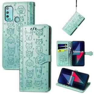 For Wiko Power U30 Cat and Dog Embossed Horizontal Flip Phone Leather Case with Holder & Card Slot & Wallet & Lanyard(Green)