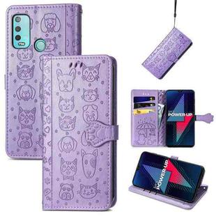 For Wiko Power U30 Cat and Dog Embossed Horizontal Flip Phone Leather Case with Holder & Card Slot & Wallet & Lanyard(Purple)