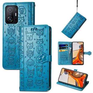 For Xiaomi Mi 11T / 11T Pro Cat and Dog Embossed Horizontal Flip Phone Leather Case with Holder & Card Slot & Wallet & Lanyard(Blue)