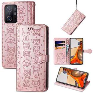 For Xiaomi Mi 11T / 11T Pro Cat and Dog Embossed Horizontal Flip Phone Leather Case with Holder & Card Slot & Wallet & Lanyard(Rose Gold)