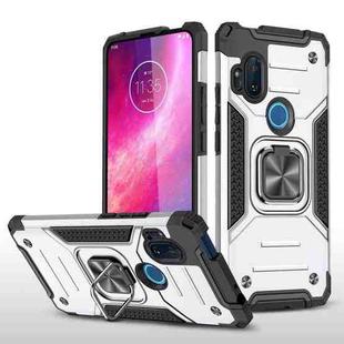 For Motorola One Hyper Magnetic Armor Shockproof TPU + PC Phone Case with Metal Ring Holder(Silver)