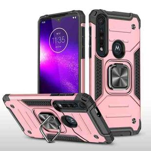 For Motorola One Macro / Moto G8 Plus Magnetic Armor Shockproof TPU + PC Phone Case with Metal Ring Holder(Rose Gold)