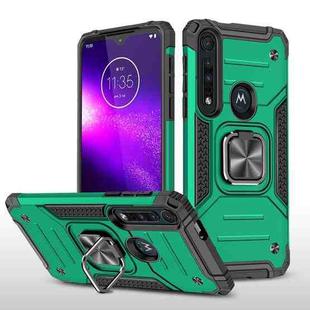 For Motorola One Macro / Moto G8 Plus Magnetic Armor Shockproof TPU + PC Phone Case with Metal Ring Holder(Dark Green)