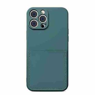 Liquid Silicone Skin Feel Shockproof Phone Case with Card Slot For iPhone 13(Dark Green)