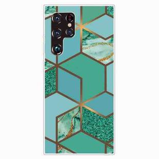 For Samaung Galaxy S22 Ultra 5G Marble Pattern Shockproof TPU Phone Case(Rhombus Green)