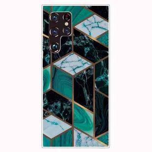 For Samaung Galaxy S22 Ultra 5G Marble Pattern Shockproof TPU Phone Case(Rhombus Dark Green)
