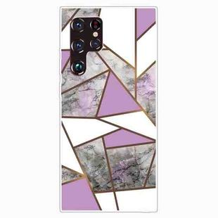 For Samaung Galaxy S22 Ultra 5G Marble Pattern Shockproof TPU Phone Case(Rhombus Gray Purple)