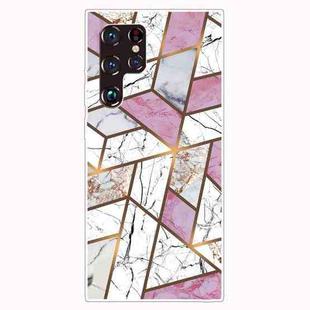 For Samaung Galaxy S22 Ultra 5G Marble Pattern Shockproof TPU Phone Case(Rhombus White Purple)