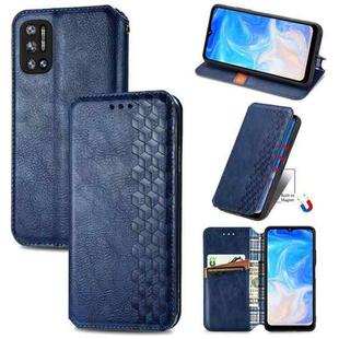 For Doogee N40 Pro Cubic Grid Pressed Horizontal Flip Magnetic Leather Case with Holder & Card Slots & Wallet(Blue)