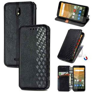 For Vodafone Smart E11 Cubic Grid Pressed Horizontal Flip Magnetic Leather Case with Holder & Card Slots & Wallet(Black)