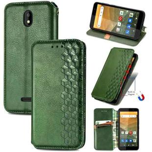 For Vodafone Smart E11 Cubic Grid Pressed Horizontal Flip Magnetic Leather Case with Holder & Card Slots & Wallet(Green)