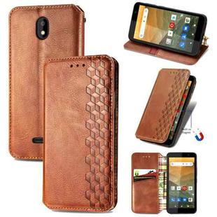 For Vodafone Smart E11 Cubic Grid Pressed Horizontal Flip Magnetic Leather Case with Holder & Card Slots & Wallet(Brown)