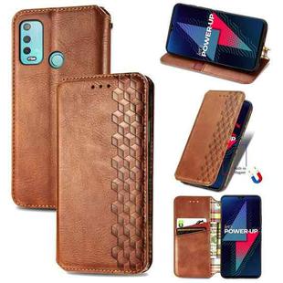 For Wiko Power U30 Cubic Grid Pressed Horizontal Flip Magnetic Leather Case with Holder & Card Slots & Wallet(Brown)