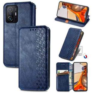 For Xiaomi Mi 11T / Mi 11T Pro Cubic Grid Pressed Horizontal Flip Magnetic Leather Case with Holder & Card Slots & Wallet(Blue)