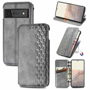 For Google Pixel 6 Cubic Grid Pressed Horizontal Flip Magnetic Leather Case with Holder & Card Slots & Wallet(Grey)