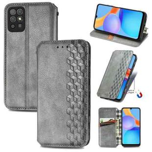 For Honor Play 5T Youth Cubic Grid Pressed Horizontal Flip Magnetic Leather Case with Holder & Card Slots & Wallet(Grey)