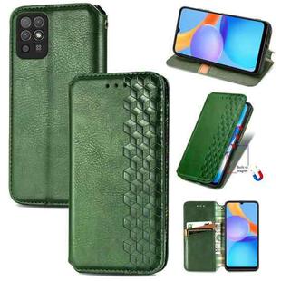 For Honor Play 5T Youth Cubic Grid Pressed Horizontal Flip Magnetic Leather Case with Holder & Card Slots & Wallet(Green)