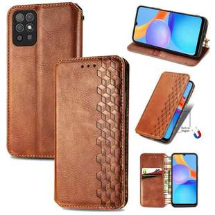 For Honor Play 5T Youth Cubic Grid Pressed Horizontal Flip Magnetic Leather Case with Holder & Card Slots & Wallet(Brown)