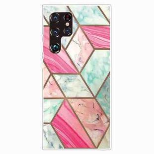 For Samaung Galaxy S22 Ultra 5G Abstract Marble Pattern TPU Phone Protective Case(Pink Green)