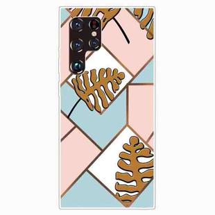 For Samaung Galaxy S22 Ultra 5G Abstract Marble Pattern TPU Phone Protective Case(Blue Pink Plaid)