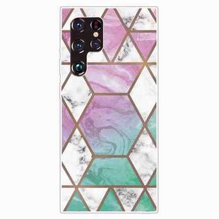 For Samaung Galaxy S22 Ultra 5G Abstract Marble Pattern TPU Phone Protective Case(Green Purple)