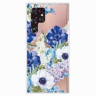 For Samaung Galaxy S22 Ultra 5G Painted Pattern High Transparent TPU Phone Case(Blue White Roses)