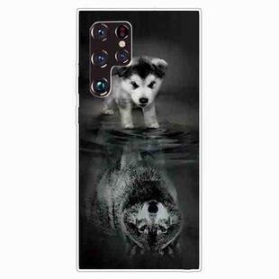 For Samaung Galaxy S22 Ultra 5G Painted Pattern High Transparent TPU Phone Case(Reflected Wolf)