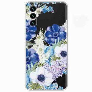 For Samsung Galaxy A13 5G Painted Pattern High Transparent TPU Phone Case(Blue White Roses)