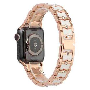 Big Diamond Three-bead Steel Strap Watch Band For Apple Watch Series 8&7 41mm / SE 2&6&SE&5&4 40mm / 3&2&1 38mm(Rose Gold+White)