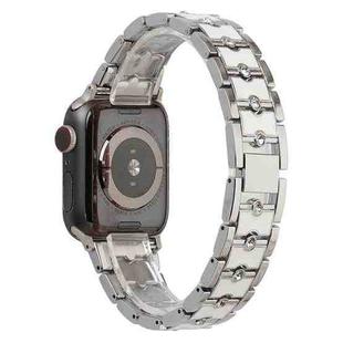 Big Diamond Three-bead Steel Strap Watch Band For Apple Watch Series 8&7 41mm / SE 2&6&SE&5&4 40mm / 3&2&1 38mm(Silver+White)