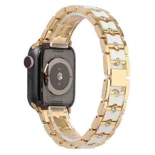 Big Diamond Three-bead Steel Strap Watch Band For Apple Watch Ultra 49mm / Series 8&7 45mm / SE 2&6&SE&5&4 44mm / 3&2&1 42mm(Gold+White)