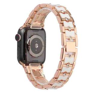 Big Diamond Three-bead Steel Strap Watch Band For Apple Watch Ultra 49mm / Series 8&7 45mm / SE 2&6&SE&5&4 44mm / 3&2&1 42mm(Rose Gold+White)