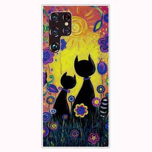For Samaung Galaxy S22 Ultra 5G Painted Pattern Transparent TPU Phone Case(Oil Painting Black Cat)