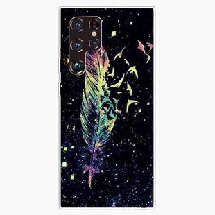 For Samaung Galaxy S22 Ultra 5G Painted Pattern Transparent TPU Phone Case(Colorful Feathers)