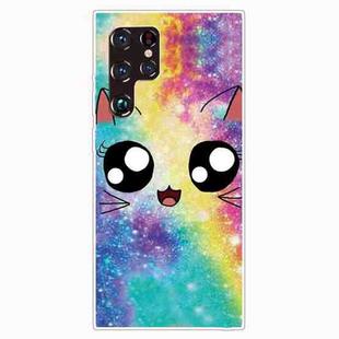 For Samaung Galaxy S22 Ultra 5G Painted Pattern Transparent TPU Phone Case(Starry Cute Cat)