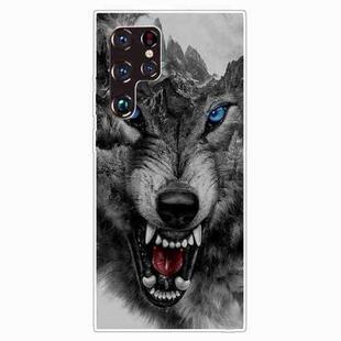 For Samaung Galaxy S22 Ultra 5G Painted Pattern Transparent TPU Phone Case(Mountain Wolf)