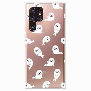 For Samaung Galaxy S22 Ultra 5G Painted Pattern High Transparent TPU Phone Case(White Sea Lion)