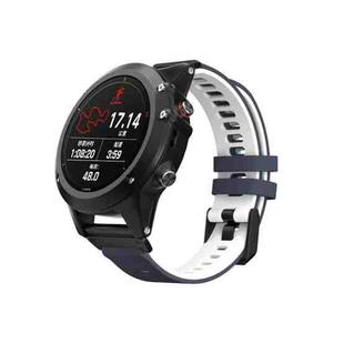For Garmin Fenix 6 Two-color Silicone Strap Watch Band(Midnight Blue White)